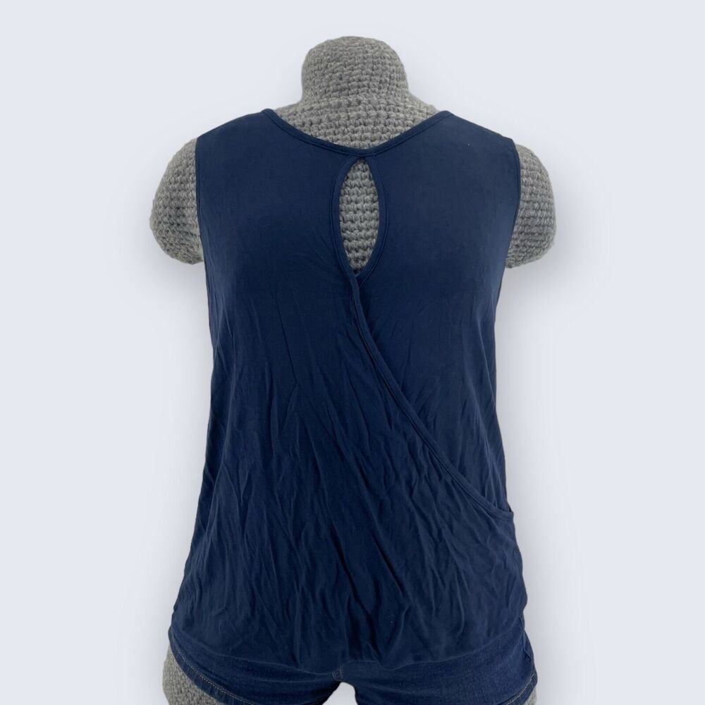CAbi Navy Blue Rayon Crossover Wrap Surplice Keyhole Sleeveless Tank Style 300 S